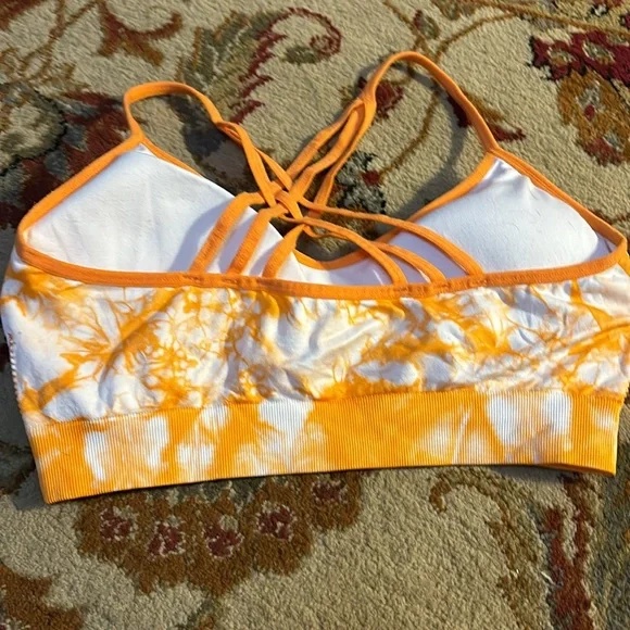 Flirtitude orange and white sport bra size large with removable pads - Picture 2 of 3